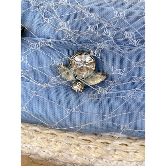 Vintage 1950s Straw Pill Box Hat Whit Rhinestone Bees Bugs - Picture 13 of 16